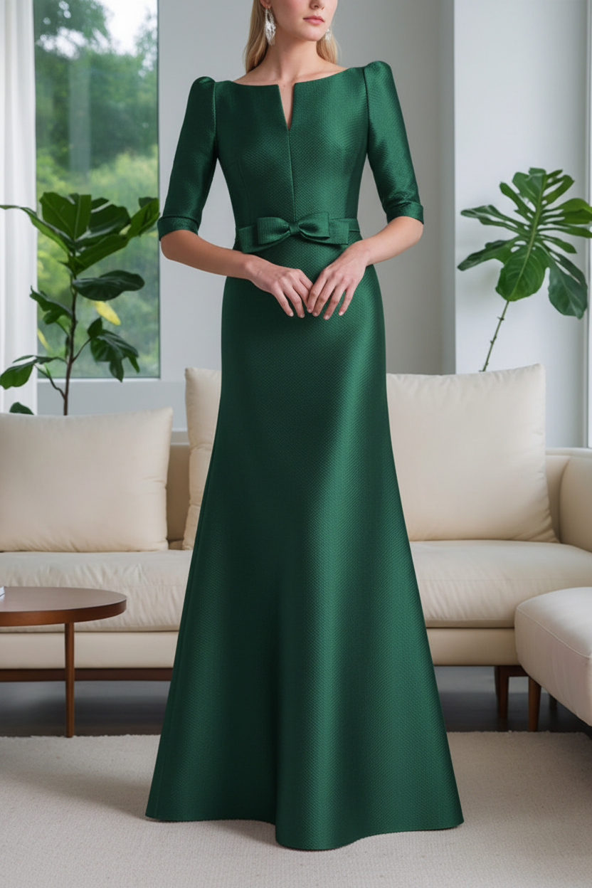 A-Line/Princess Scoop Neck Half Sleeves Mother of the Bride Dresses with Bow Belt