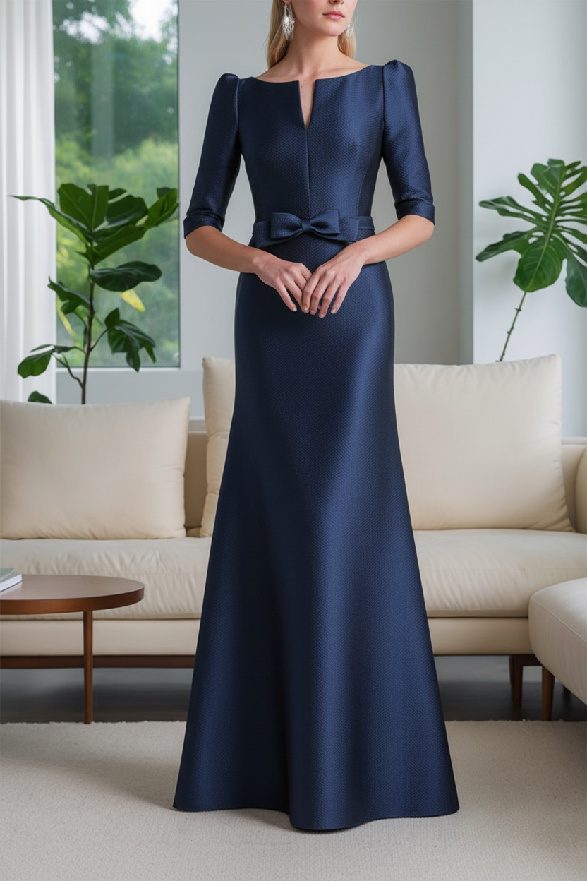 A-Line/Princess Scoop Neck Half Sleeves Mother of the Bride Dresses with Bow Belt