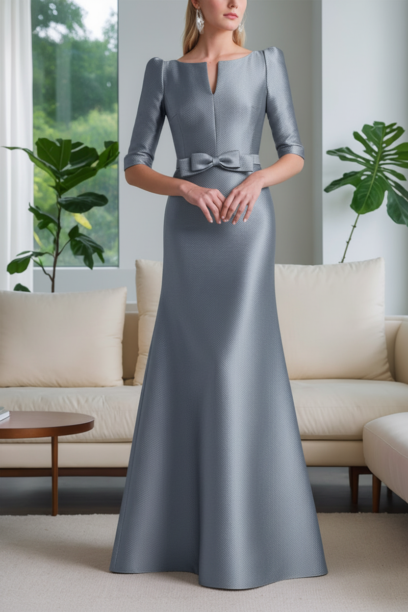 A-Line/Princess Scoop Neck Half Sleeves Mother of the Bride Dresses with Bow Belt