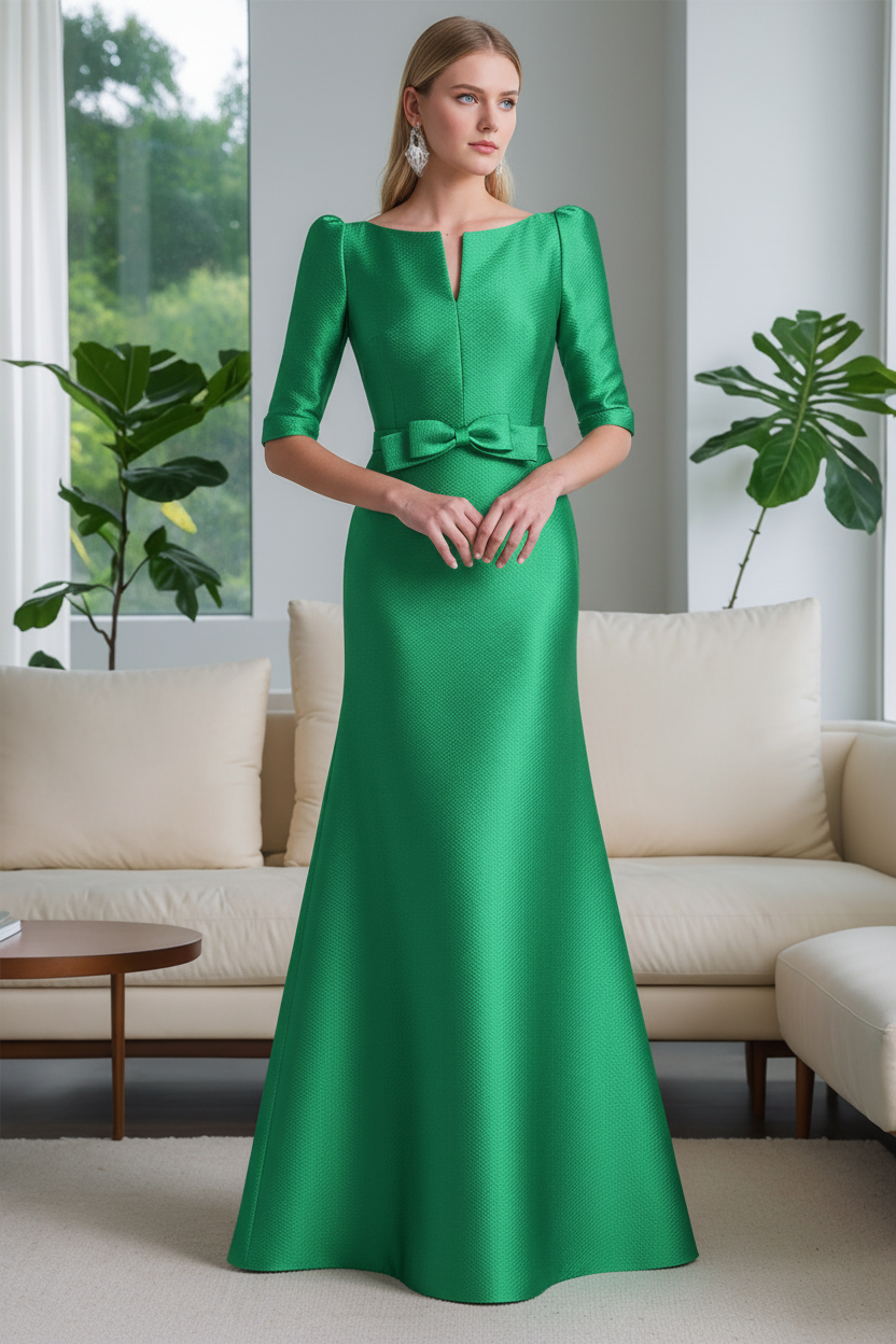 A-Line/Princess Scoop Neck Half Sleeves Mother of the Bride Dresses with Bow Belt