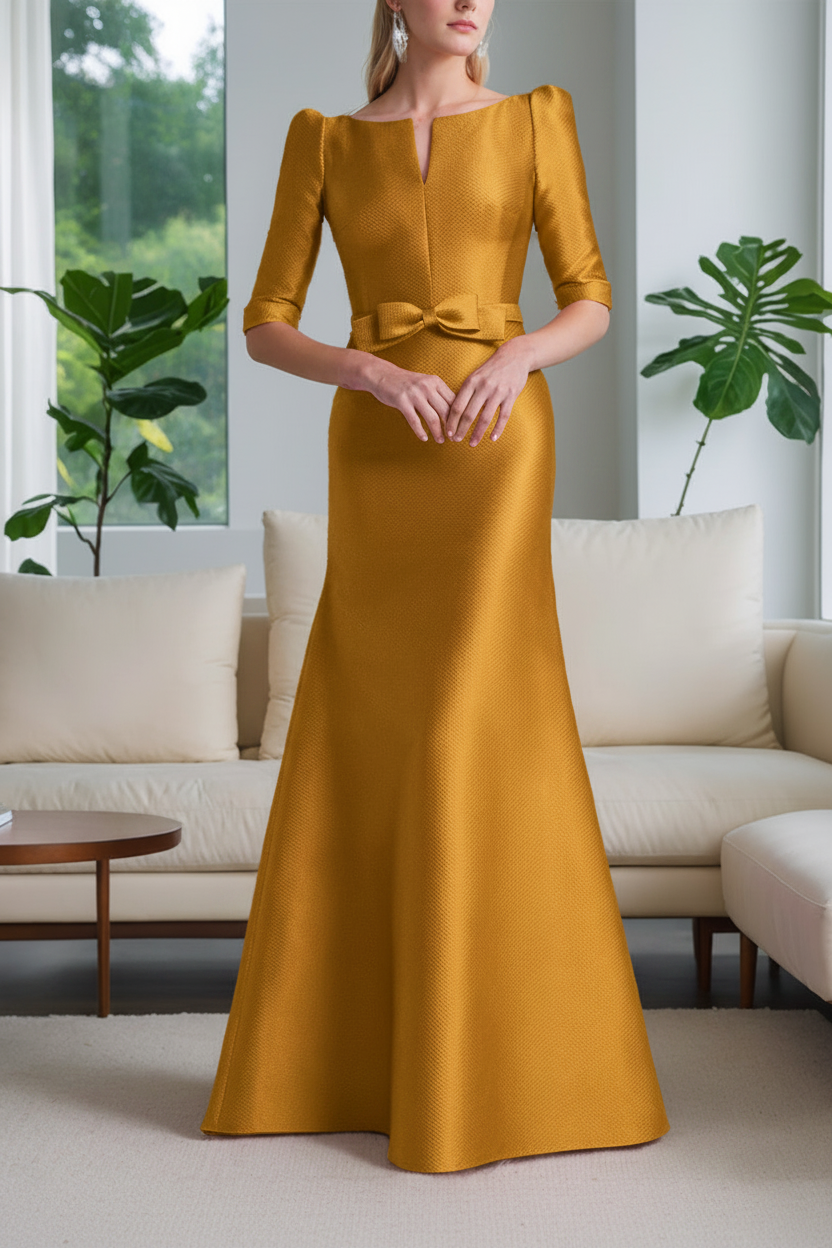 A-Line/Princess Scoop Neck Half Sleeves Mother of the Bride Dresses with Bow Belt
