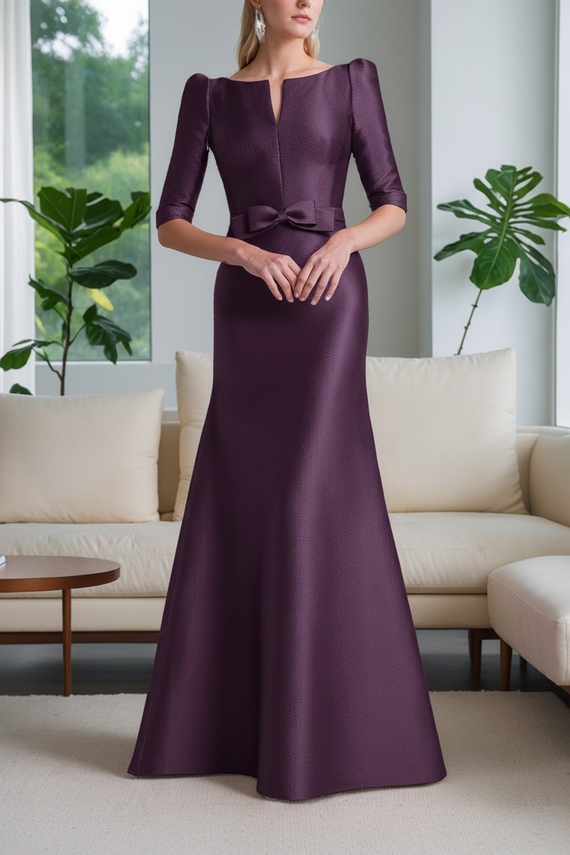 A-Line/Princess Scoop Neck Half Sleeves Mother of the Bride Dresses with Bow Belt