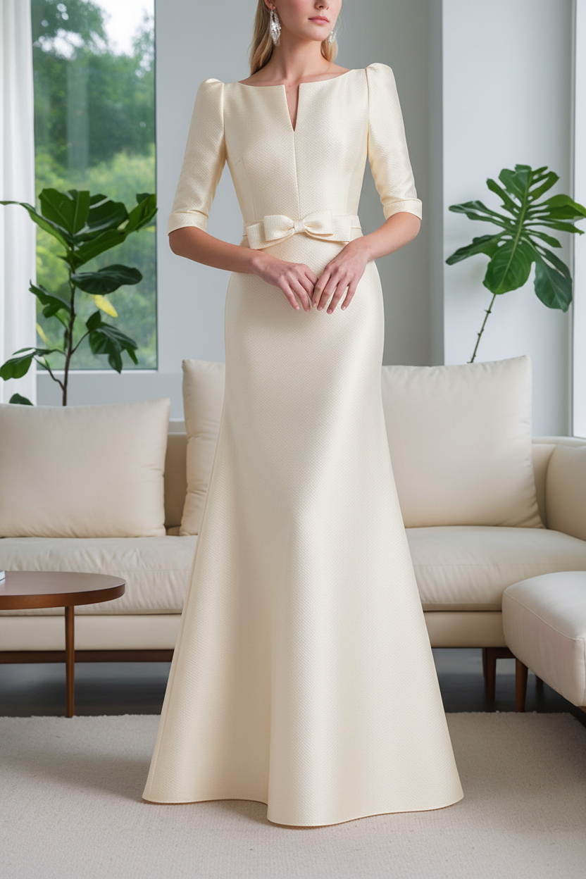 A-Line/Princess Scoop Neck Half Sleeves Mother of the Bride Dresses with Bow Belt