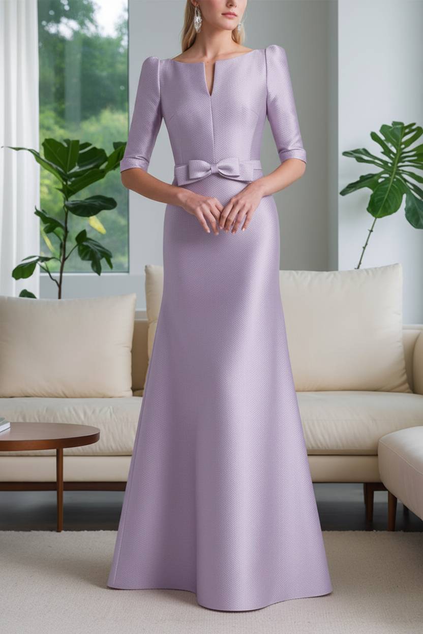 A-Line/Princess Scoop Neck Half Sleeves Mother of the Bride Dresses with Bow Belt