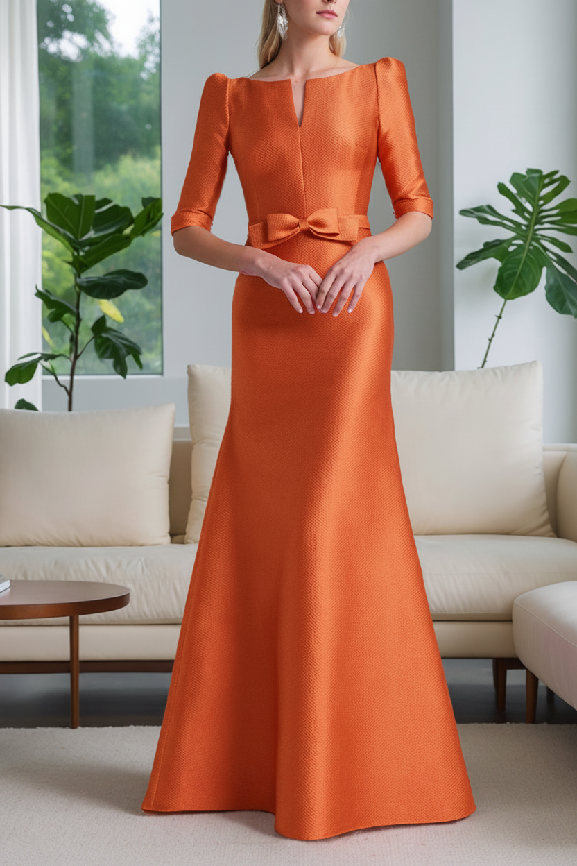 A-Line/Princess Scoop Neck Half Sleeves Mother of the Bride Dresses with Bow Belt