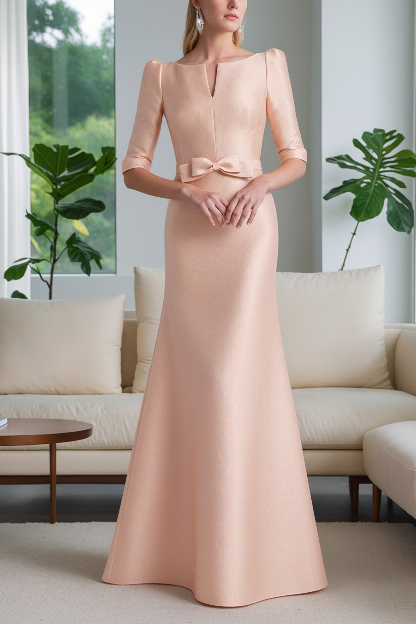 A-Line/Princess Scoop Neck Half Sleeves Mother of the Bride Dresses with Bow Belt