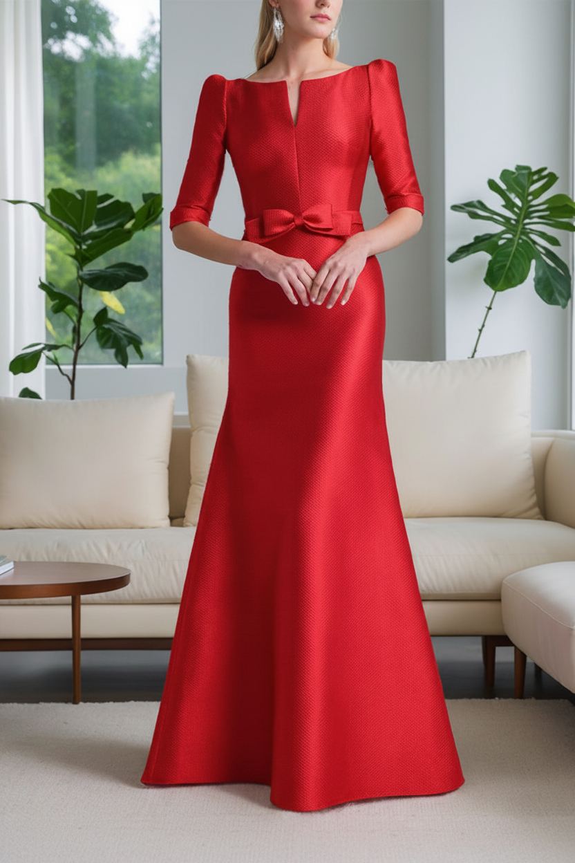A-Line/Princess Scoop Neck Half Sleeves Mother of the Bride Dresses with Bow Belt