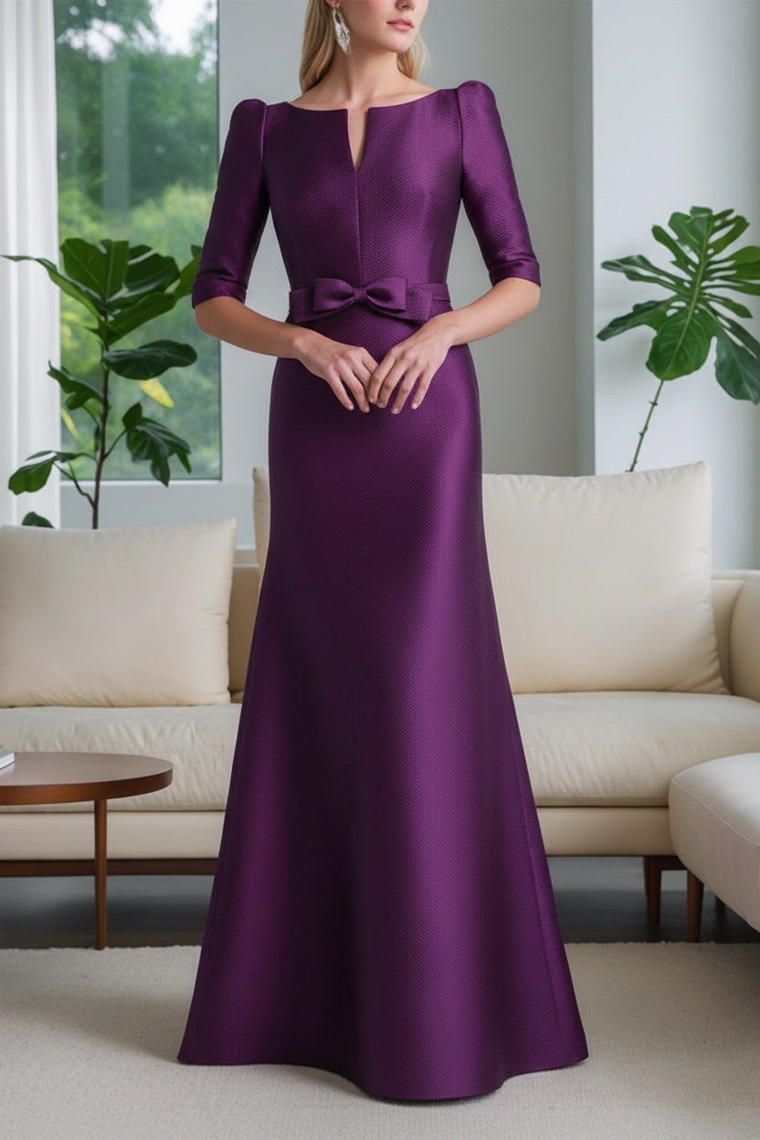 A-Line/Princess Scoop Neck Half Sleeves Mother of the Bride Dresses with Bow Belt