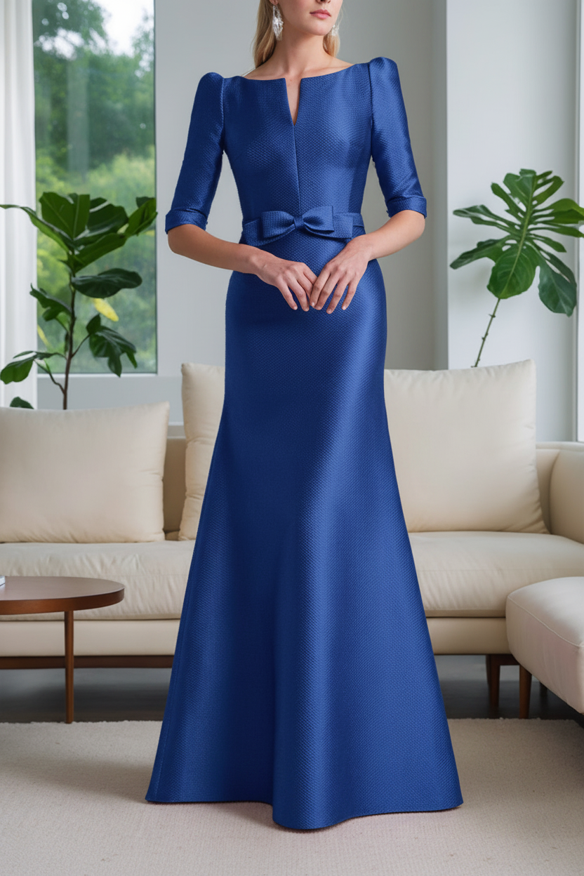 A-Line/Princess Scoop Neck Half Sleeves Mother of the Bride Dresses with Bow Belt