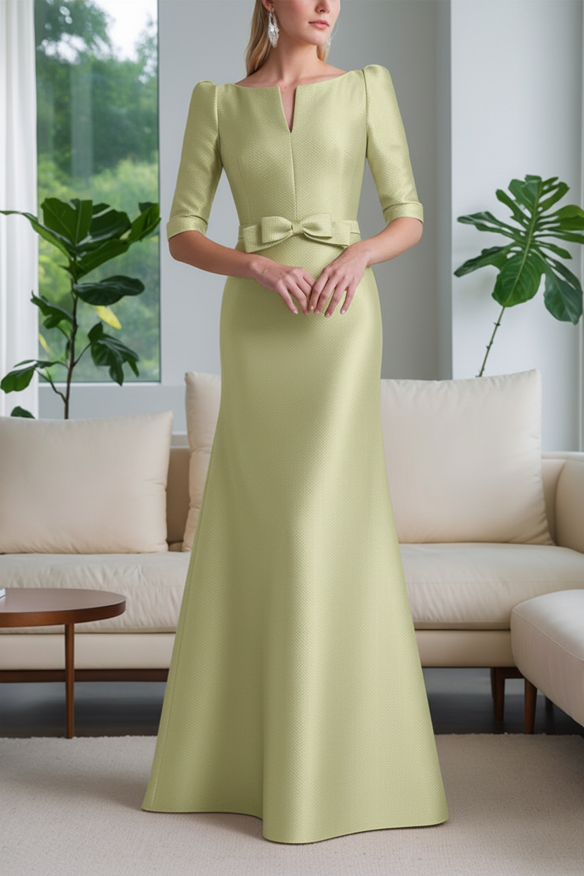 A-Line/Princess Scoop Neck Half Sleeves Mother of the Bride Dresses with Bow Belt
