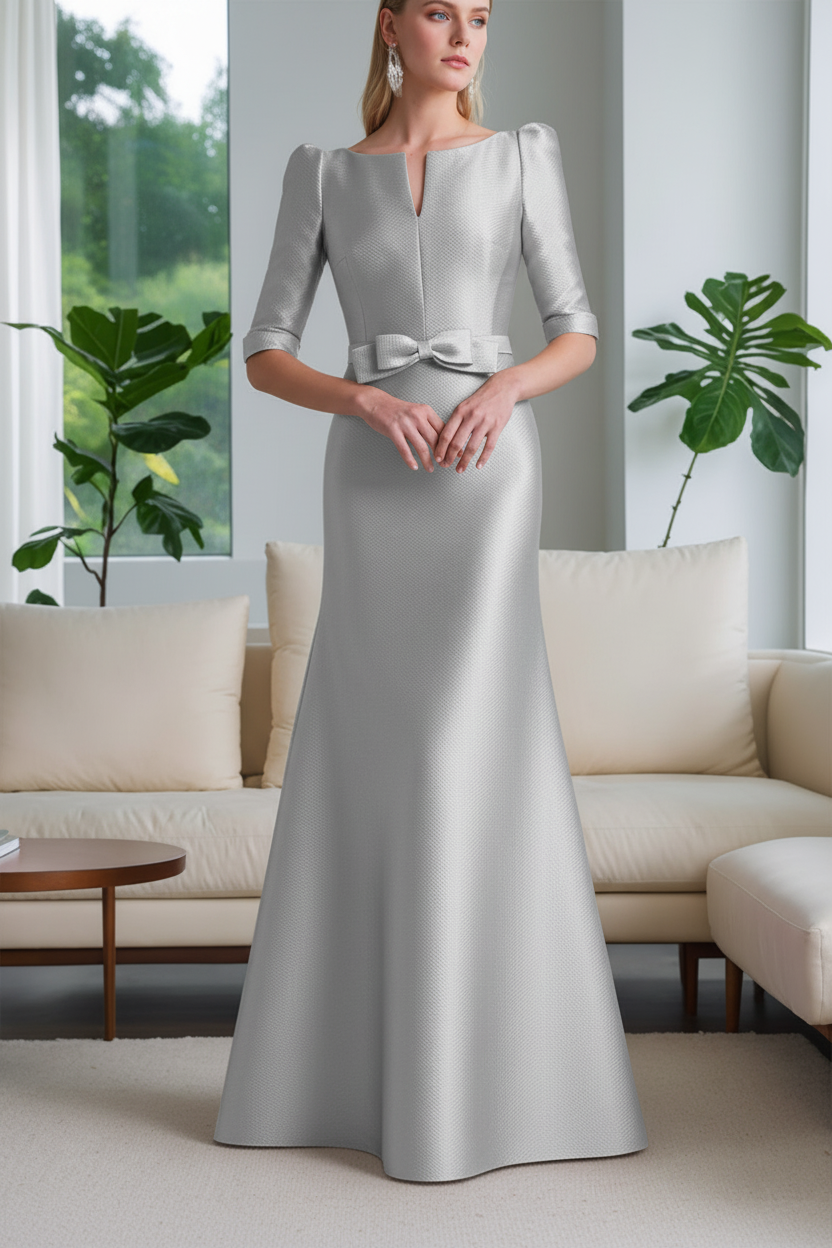 A-Line/Princess Scoop Neck Half Sleeves Mother of the Bride Dresses with Bow Belt