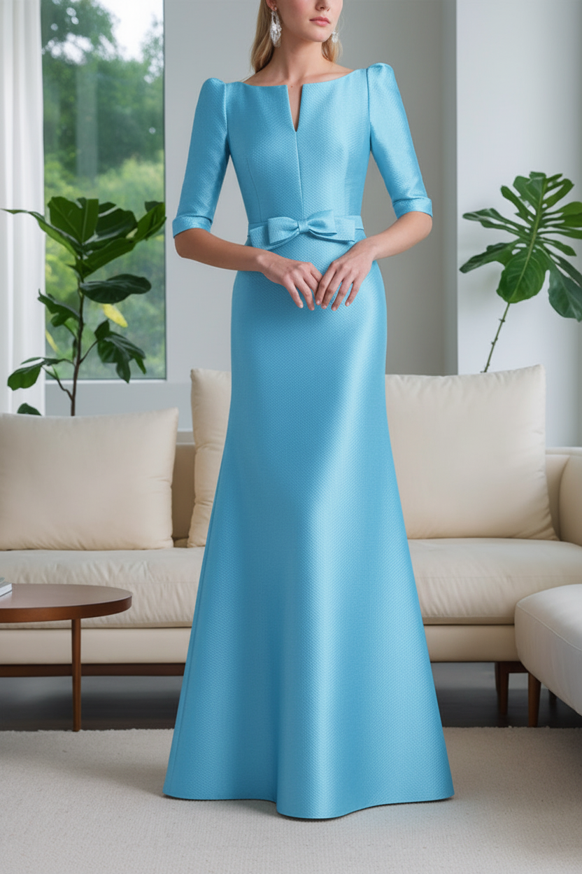 A-Line/Princess Scoop Neck Half Sleeves Mother of the Bride Dresses with Bow Belt