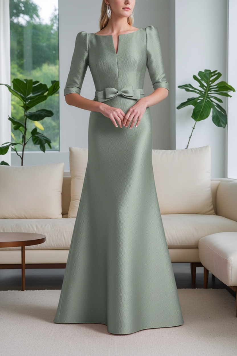 A-Line/Princess Scoop Neck Half Sleeves Mother of the Bride Dresses with Bow Belt