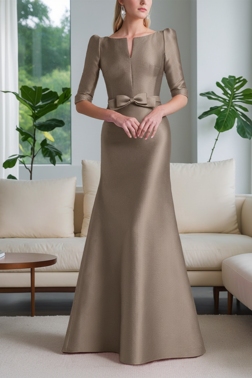 A-Line/Princess Scoop Neck Half Sleeves Mother of the Bride Dresses with Bow Belt