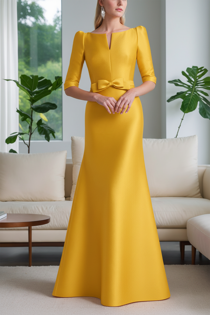 A-Line/Princess Scoop Neck Half Sleeves Mother of the Bride Dresses with Bow Belt