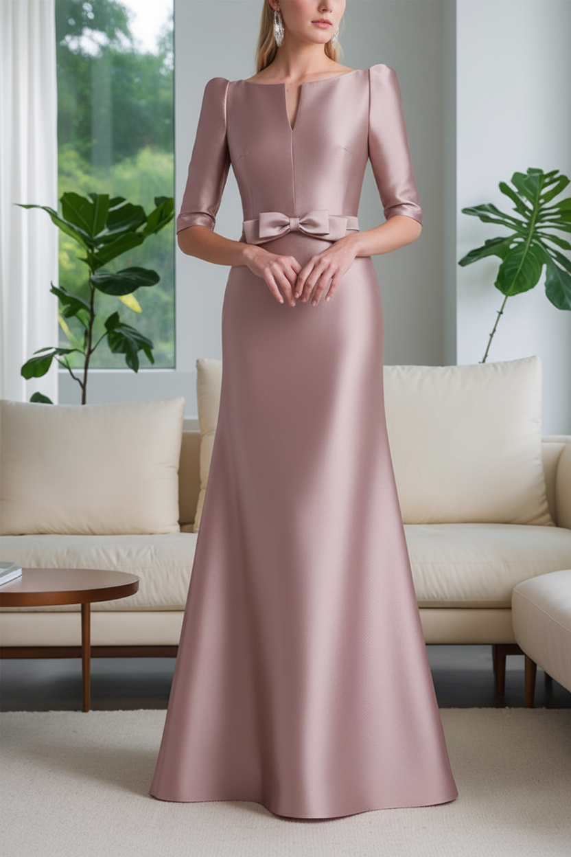 A-Line/Princess Scoop Neck Half Sleeves Mother of the Bride Dresses with Bow Belt