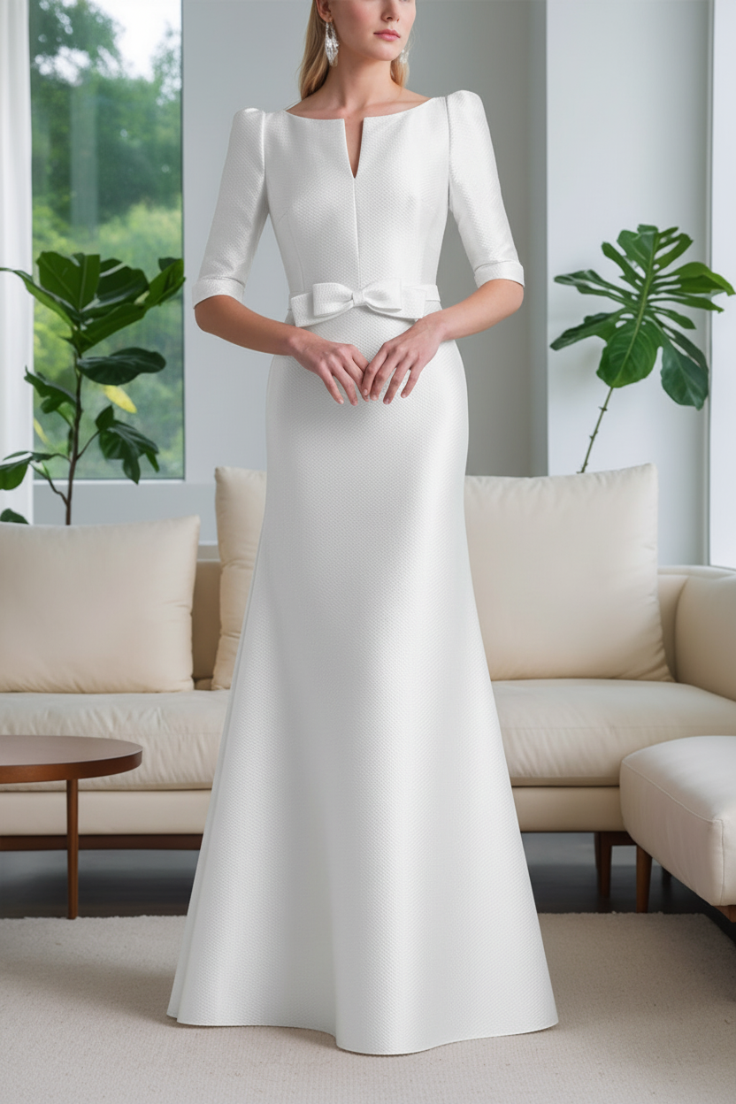 A-Line/Princess Scoop Neck Half Sleeves Mother of the Bride Dresses with Bow Belt