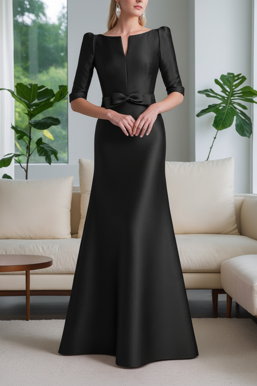 A-Line/Princess Scoop Neck Half Sleeves Mother of the Bride Dresses with Bow Belt