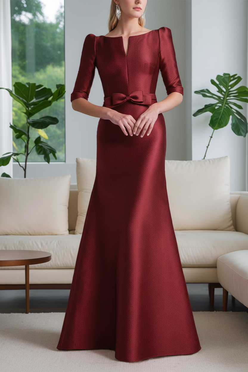 A-Line/Princess Scoop Neck Half Sleeves Mother of the Bride Dresses with Bow Belt