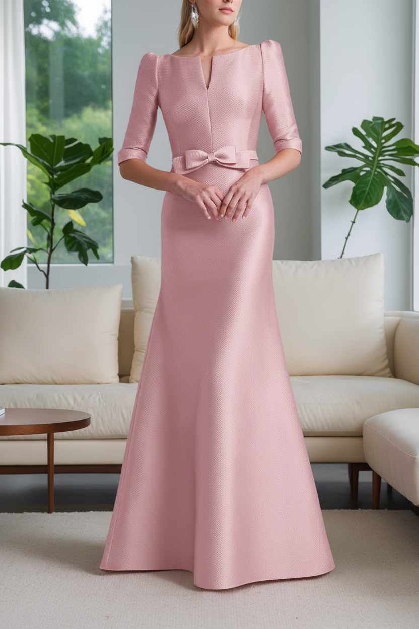 A-Line/Princess Scoop Neck Half Sleeves Mother of the Bride Dresses with Bow Belt