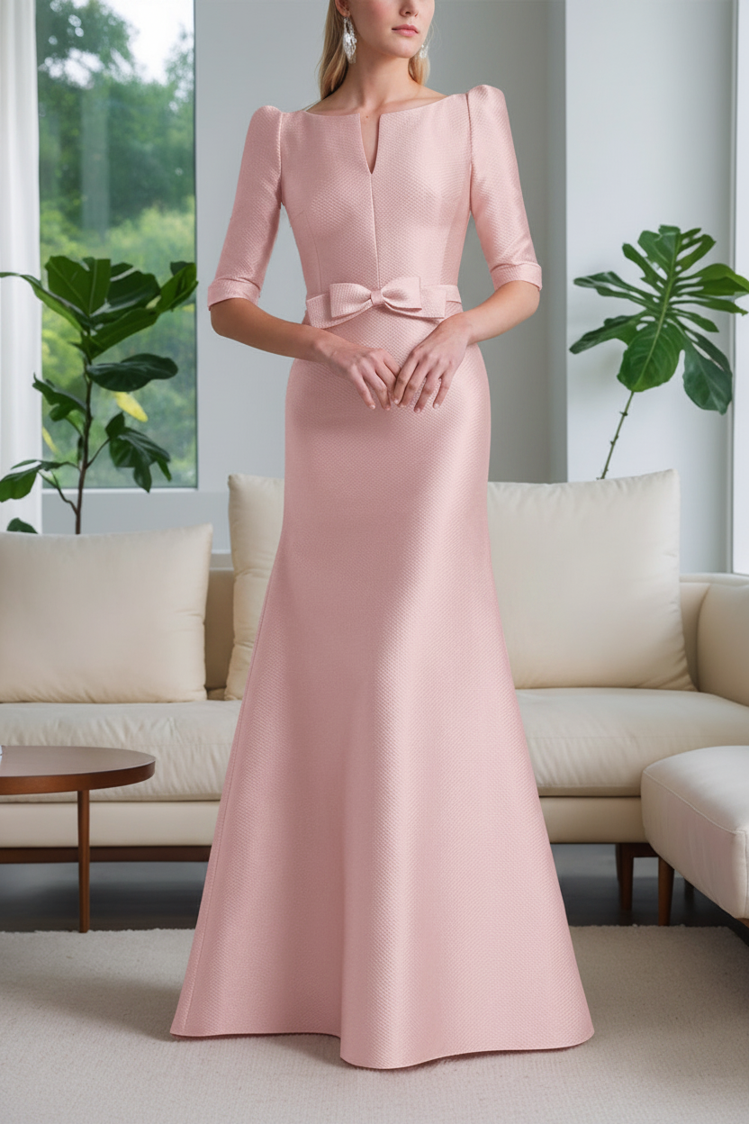 A-Line/Princess Scoop Neck Half Sleeves Mother of the Bride Dresses with Bow Belt