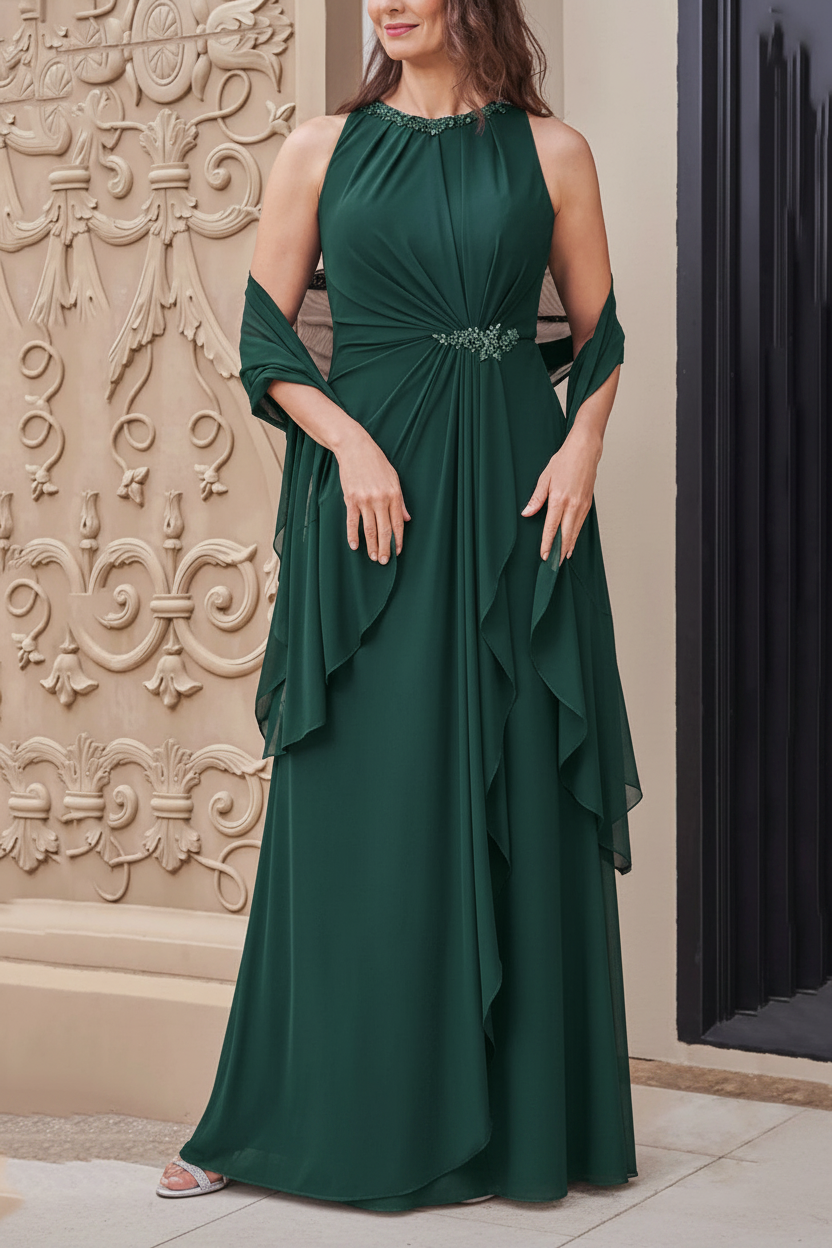 A-Line/Princess Scoop Neck Sleeveless Floor-Length Mother of the Bride Dresses with Sash
