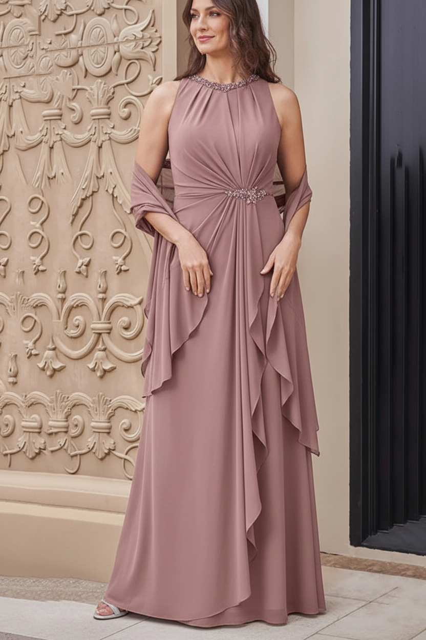 A-Line/Princess Scoop Neck Sleeveless Floor-Length Mother of the Bride Dresses with Sash