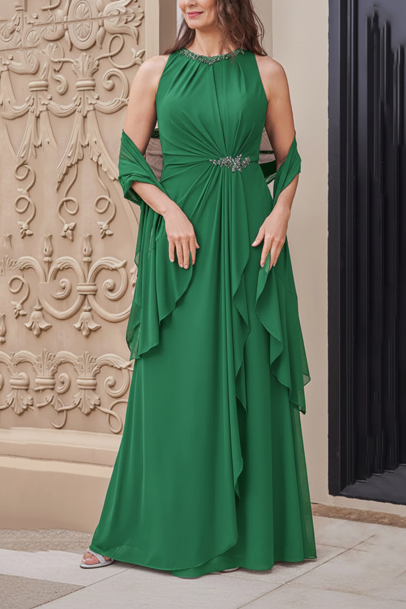 A-Line/Princess Scoop Neck Sleeveless Floor-Length Mother of the Bride Dresses with Sash