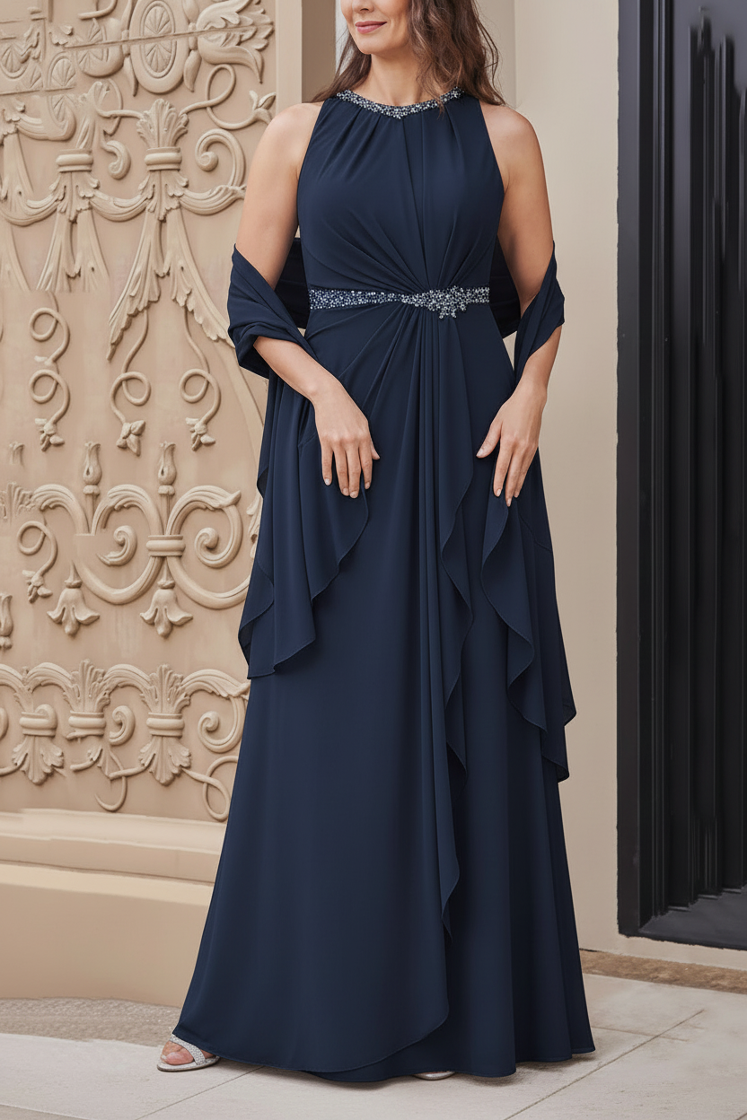 A-Line/Princess Scoop Neck Sleeveless Floor-Length Mother of the Bride Dresses with Sash