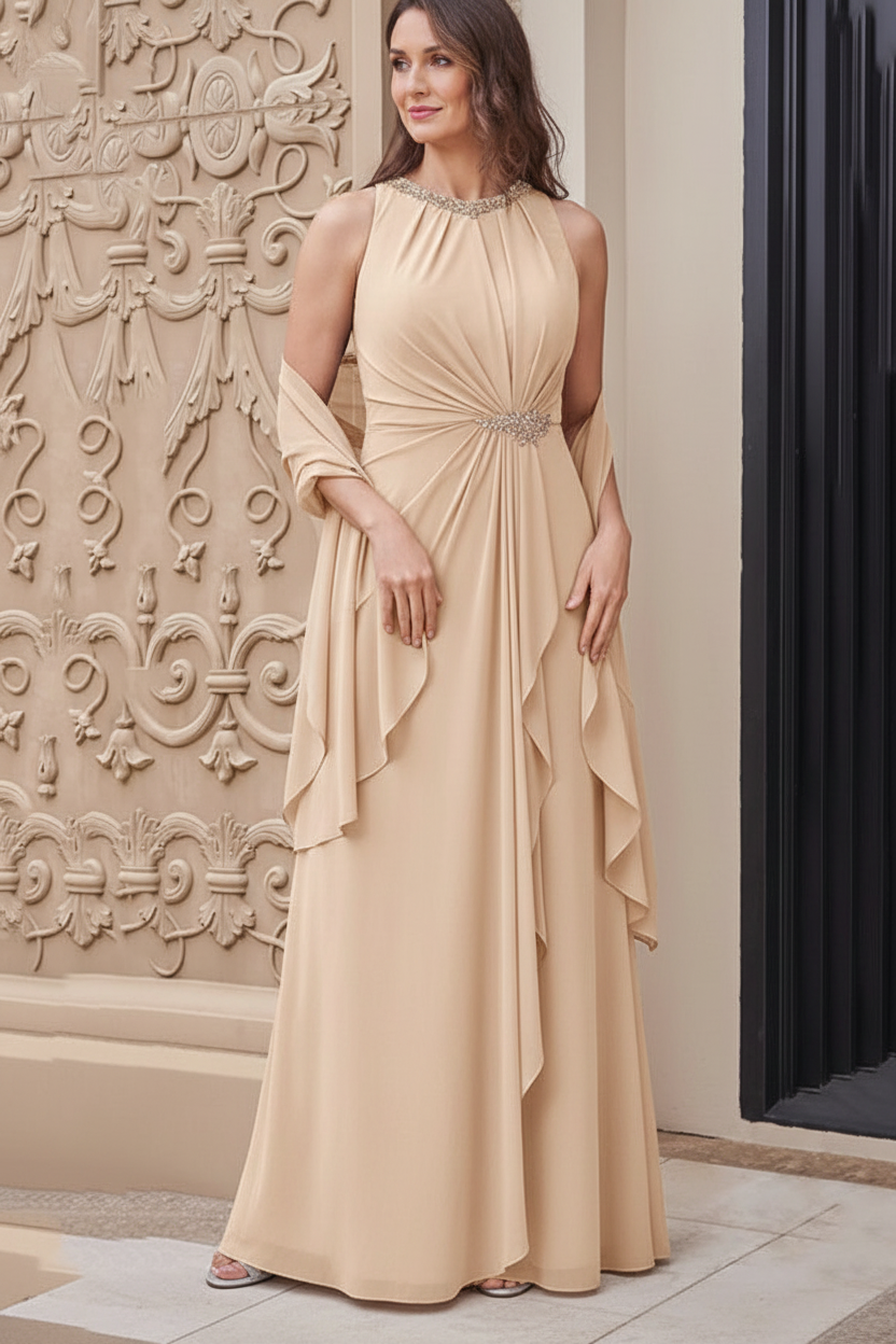 A-Line/Princess Scoop Neck Sleeveless Floor-Length Mother of the Bride Dresses with Sash