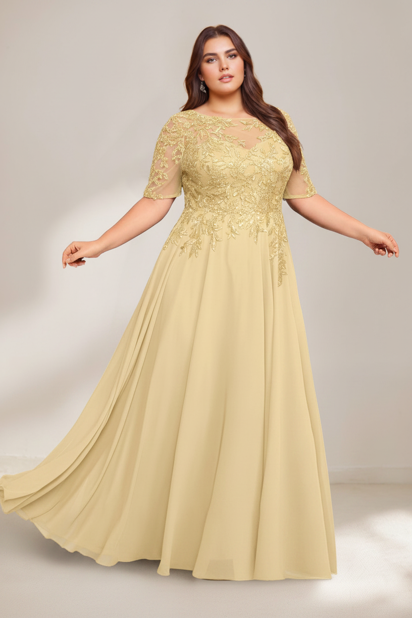 A-Line/Princess Scoop Plus Size Mother of the Bride Dresses Chiffon Floor-Length Sequins