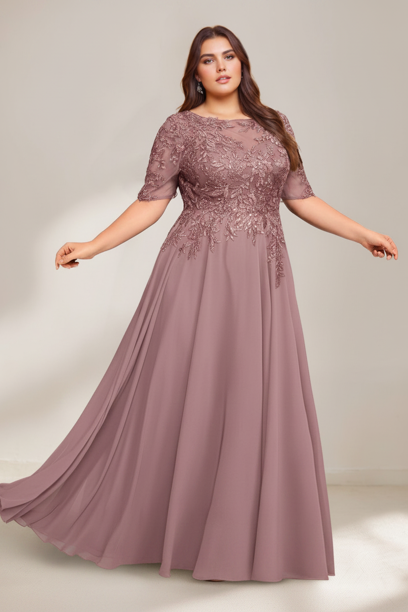 A-Line/Princess Scoop Plus Size Mother of the Bride Dresses Chiffon Floor-Length Sequins