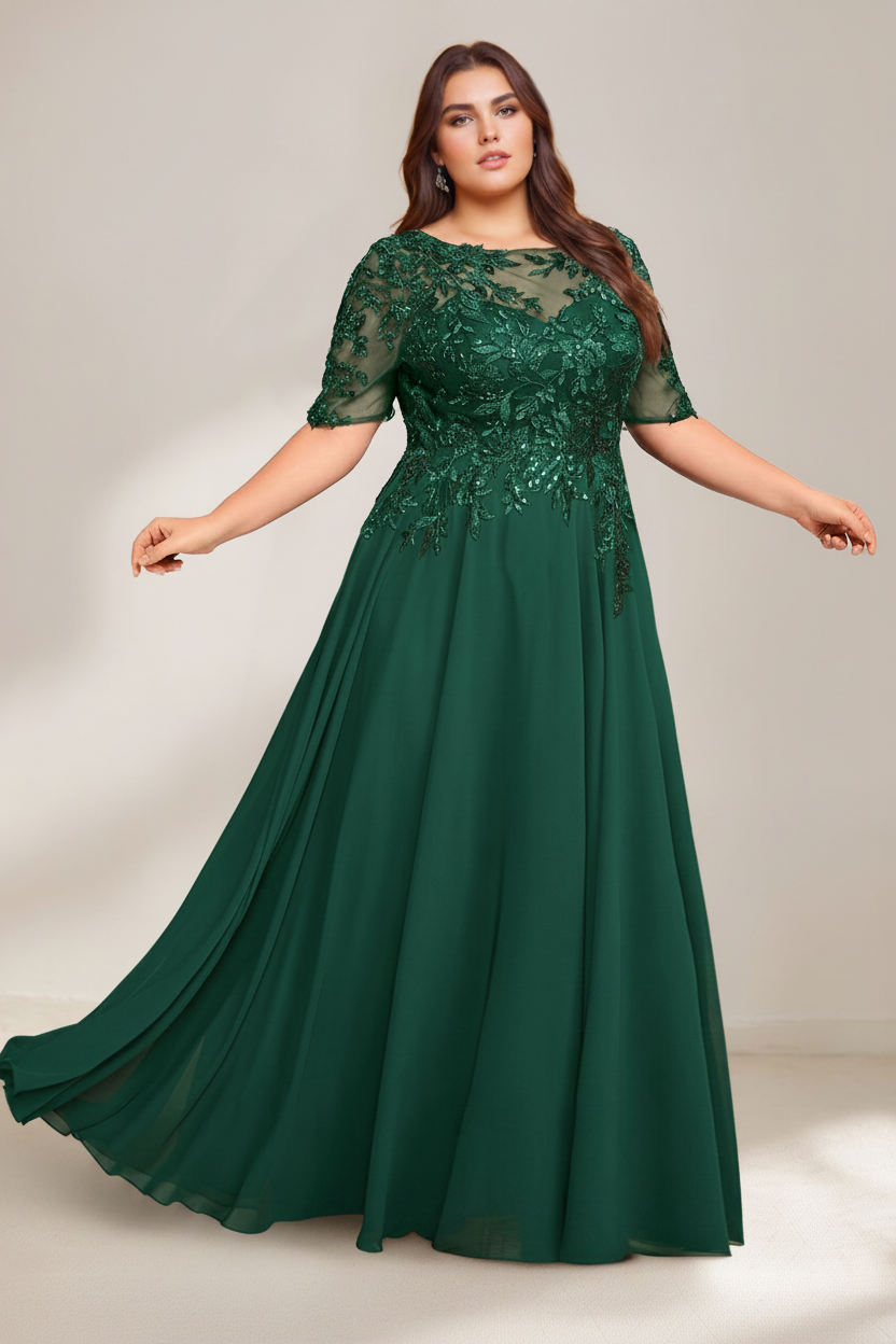 A-Line/Princess Scoop Plus Size Mother of the Bride Dresses Chiffon Floor-Length Sequins