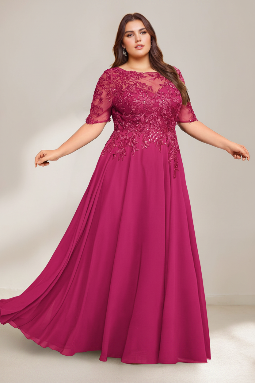 A-Line/Princess Scoop Plus Size Mother of the Bride Dresses Chiffon Floor-Length Sequins