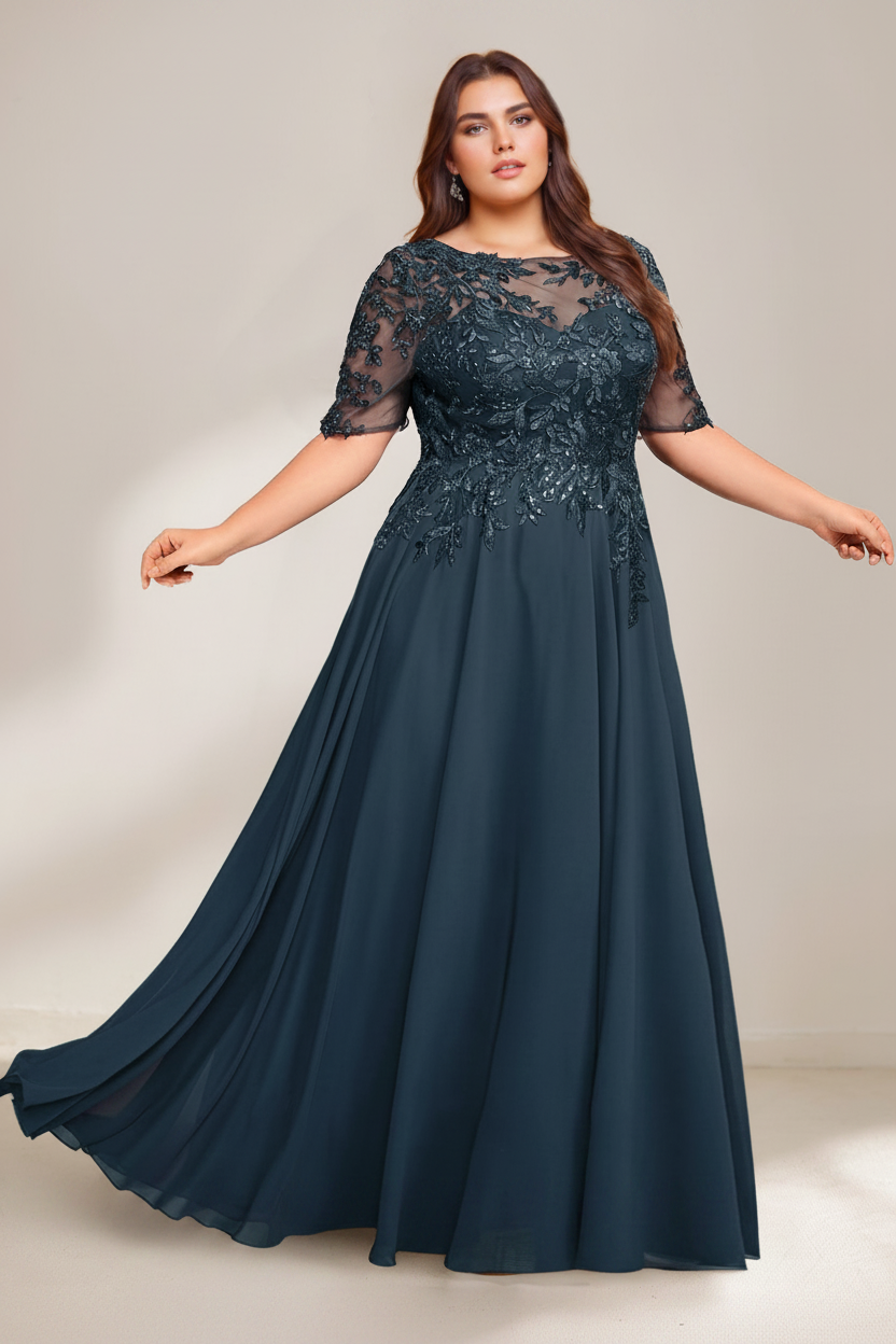 A-Line/Princess Scoop Plus Size Mother of the Bride Dresses Chiffon Floor-Length Sequins