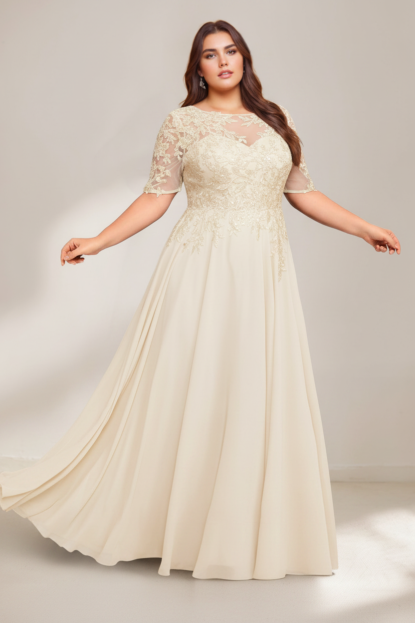 A-Line/Princess Scoop Plus Size Mother of the Bride Dresses Chiffon Floor-Length Sequins