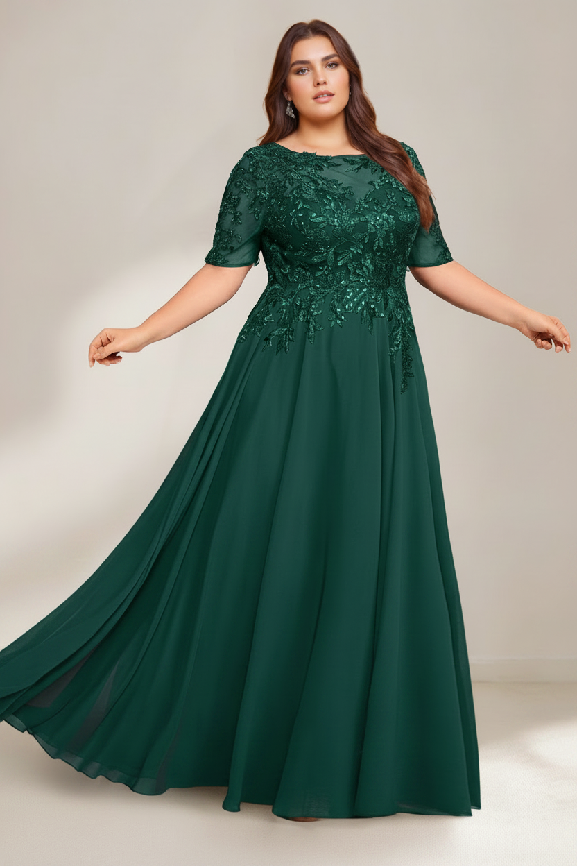 A-Line/Princess Scoop Plus Size Mother of the Bride Dresses Chiffon Floor-Length Sequins