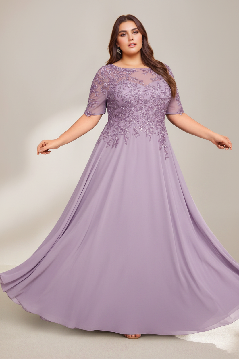 A-Line/Princess Scoop Plus Size Mother of the Bride Dresses Chiffon Floor-Length Sequins