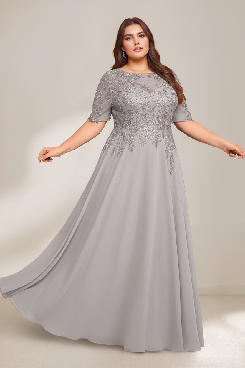 A-Line/Princess Scoop Plus Size Mother of the Bride Dresses Chiffon Floor-Length Sequins