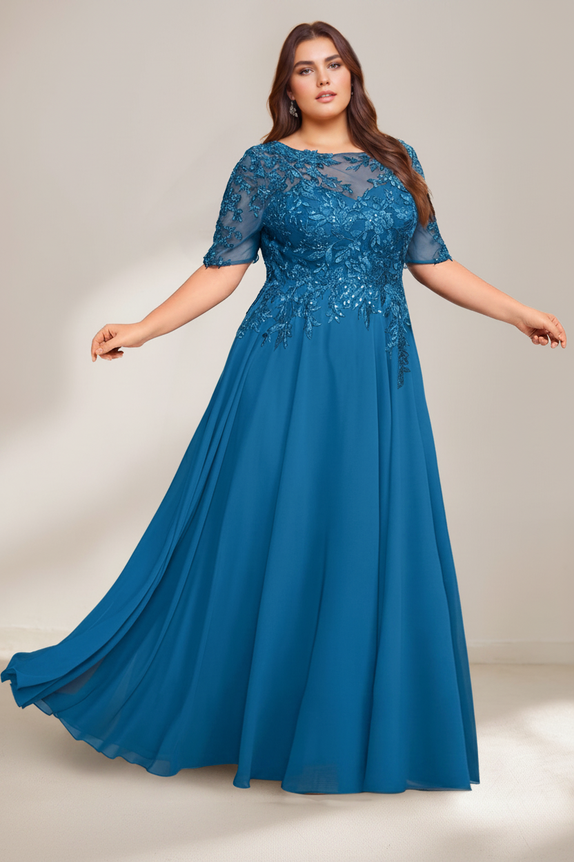 A-Line/Princess Scoop Plus Size Mother of the Bride Dresses Chiffon Floor-Length Sequins