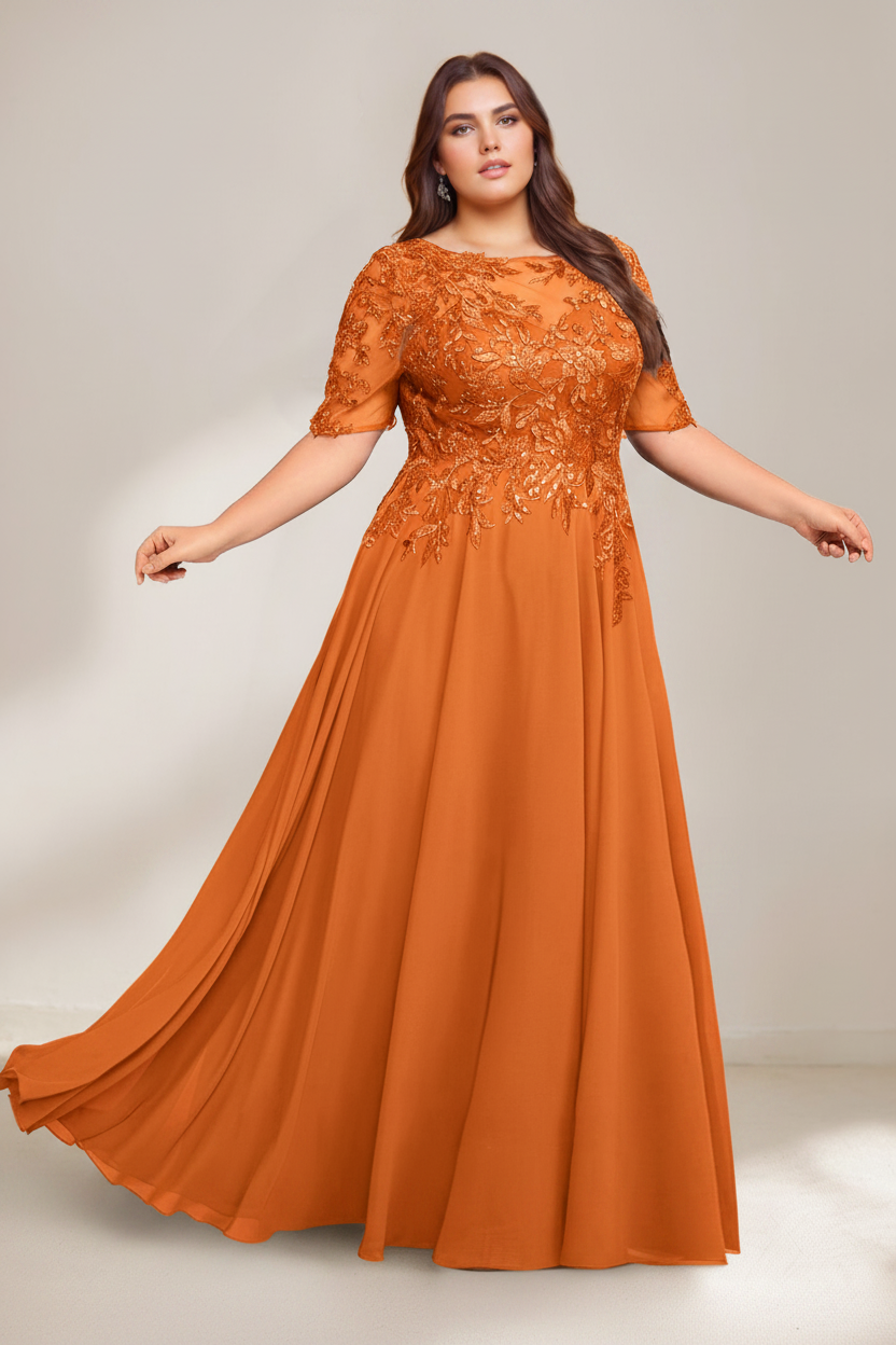 A-Line/Princess Scoop Plus Size Mother of the Bride Dresses Chiffon Floor-Length Sequins