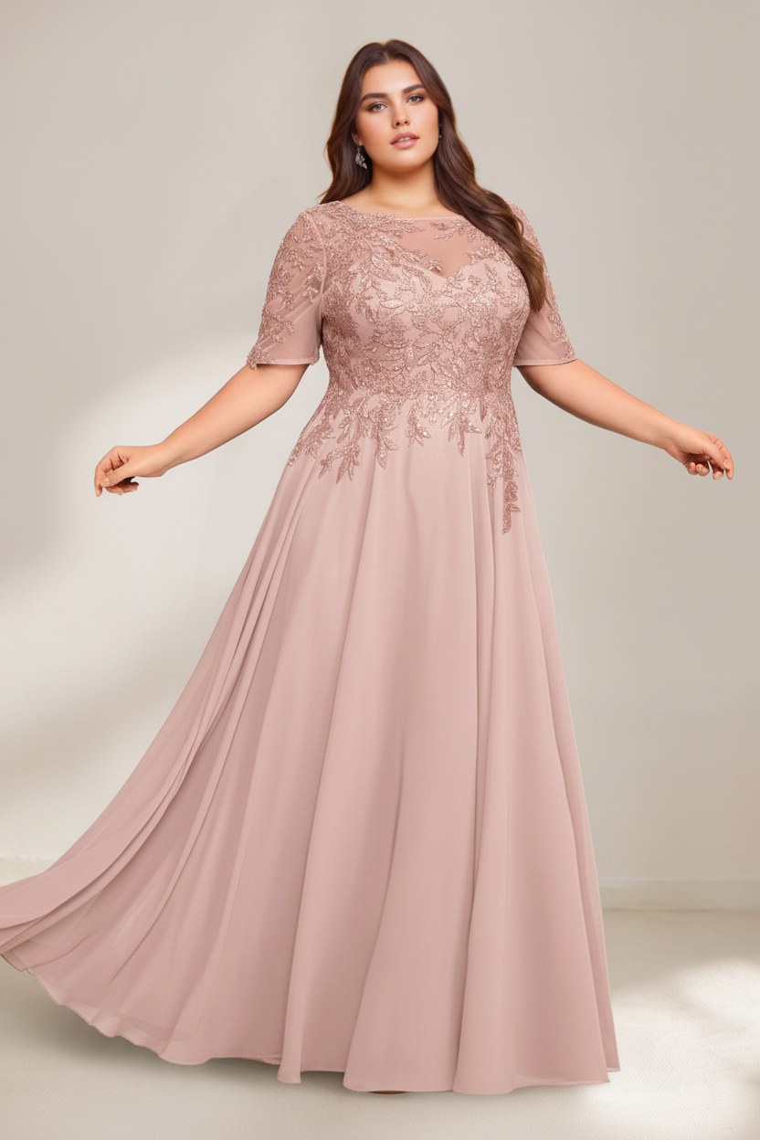 A-Line/Princess Scoop Plus Size Mother of the Bride Dresses Chiffon Floor-Length Sequins