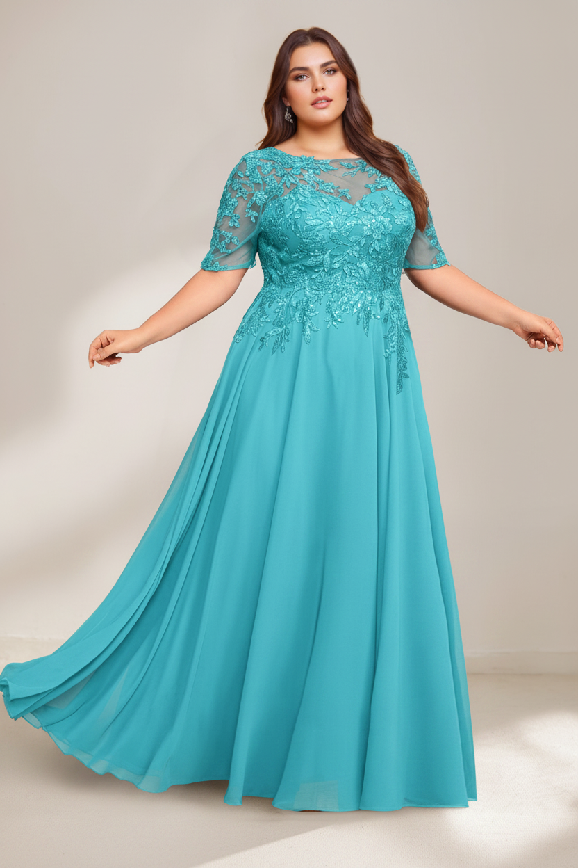 A-Line/Princess Scoop Plus Size Mother of the Bride Dresses Chiffon Floor-Length Sequins