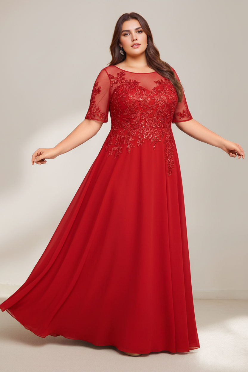 A-Line/Princess Scoop Plus Size Mother of the Bride Dresses Chiffon Floor-Length Sequins