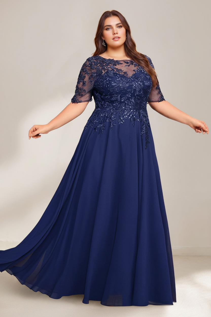 A-Line/Princess Scoop Plus Size Mother of the Bride Dresses Chiffon Floor-Length Sequins