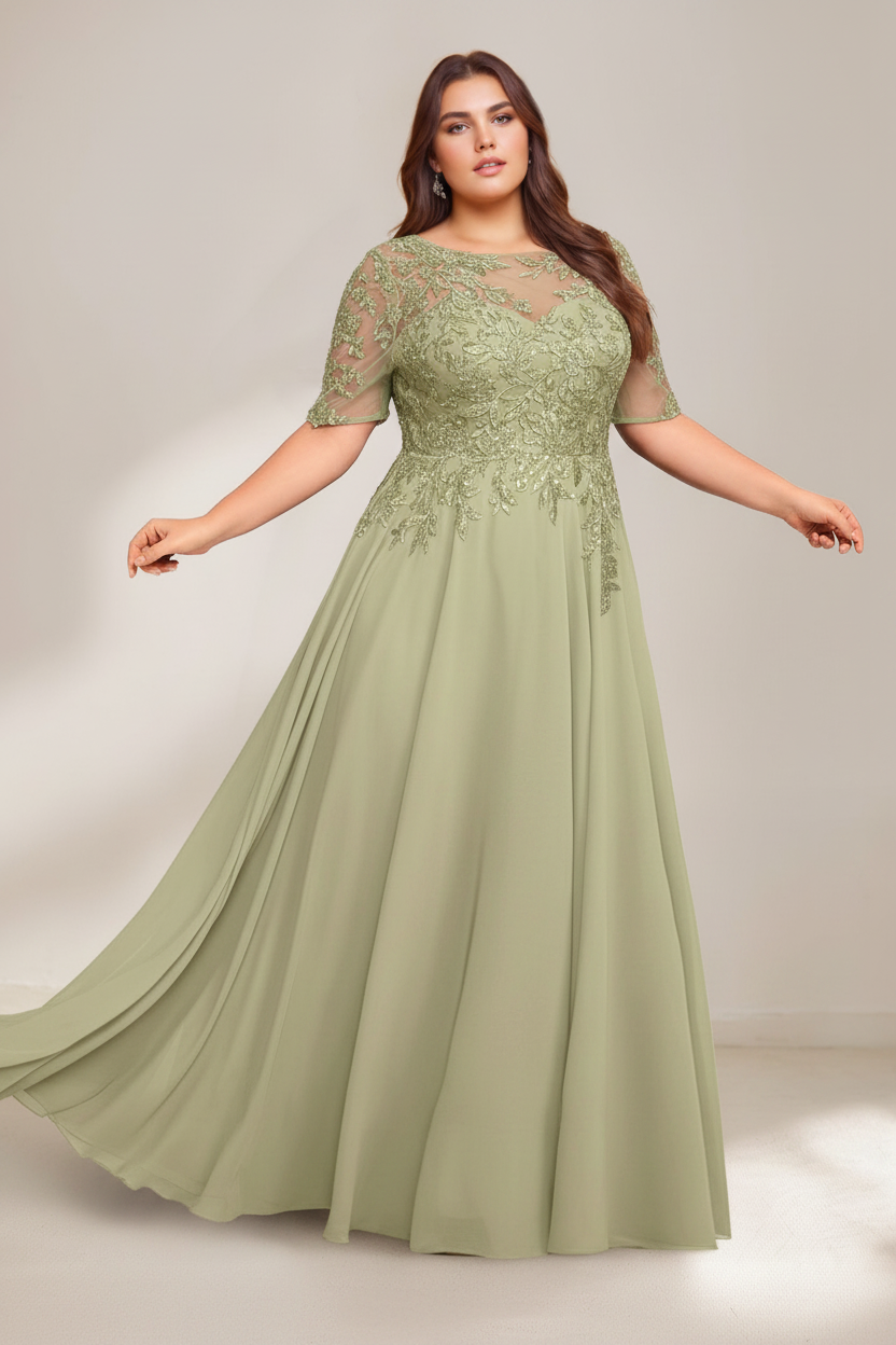 A-Line/Princess Scoop Plus Size Mother of the Bride Dresses Chiffon Floor-Length Sequins