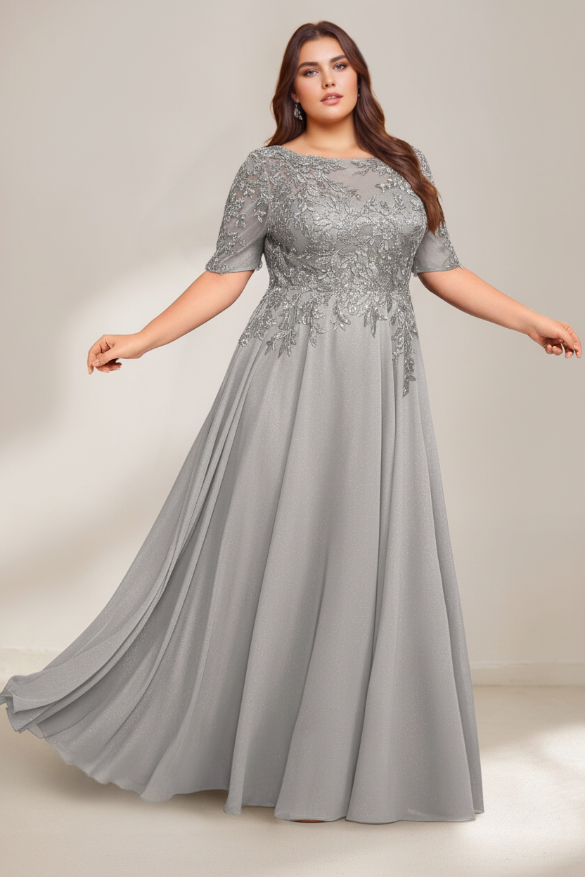 A-Line/Princess Scoop Plus Size Mother of the Bride Dresses Chiffon Floor-Length Sequins