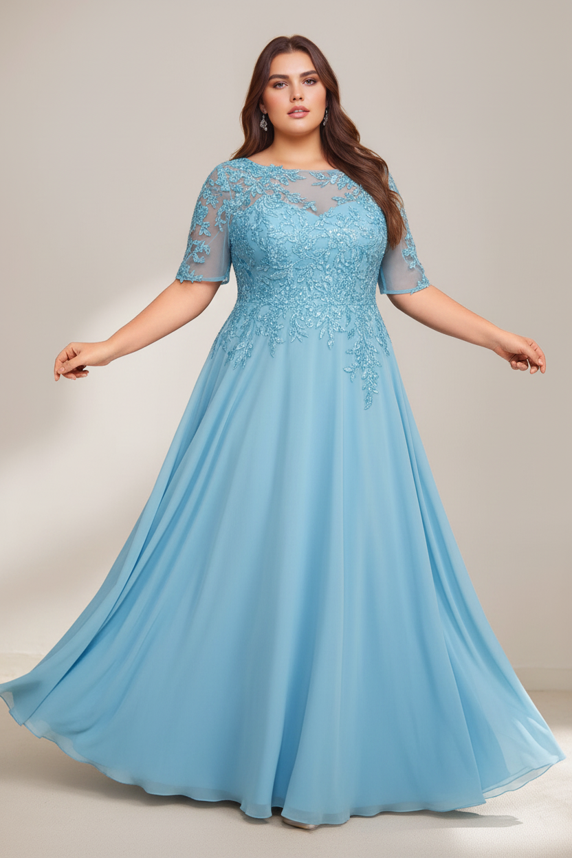 A-Line/Princess Scoop Plus Size Mother of the Bride Dresses Chiffon Floor-Length Sequins