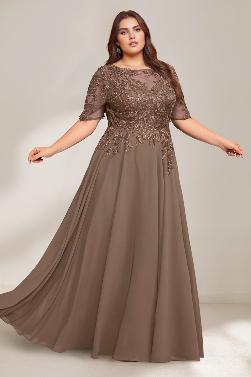 A-Line/Princess Scoop Plus Size Mother of the Bride Dresses Chiffon Floor-Length Sequins