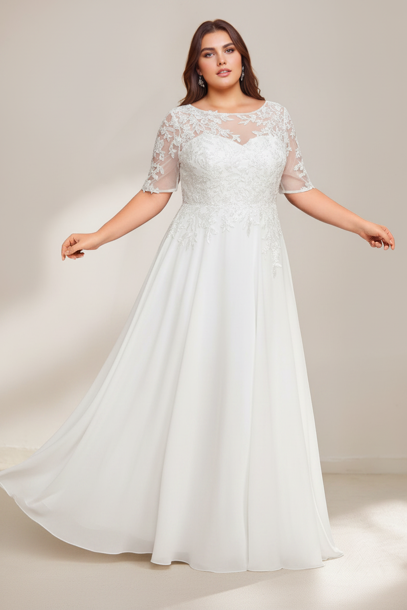 A-Line/Princess Scoop Plus Size Mother of the Bride Dresses Chiffon Floor-Length Sequins
